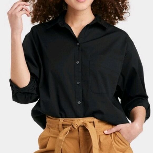 NWT A New Day Black XS Boyfriend Button Down - Picture 2 of 6